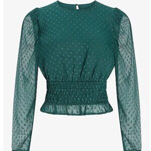 Express Clip Dot Puff Sleeve Crew Neck Top